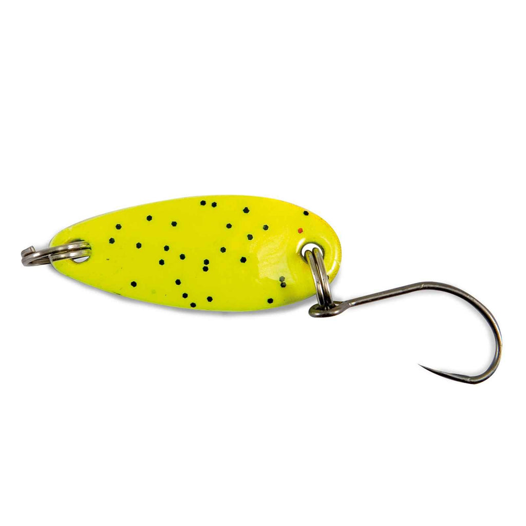 Cucharita de trucha Akira Trout Area Fluo Yellow Black Glitter 3g Nomura NM46156130